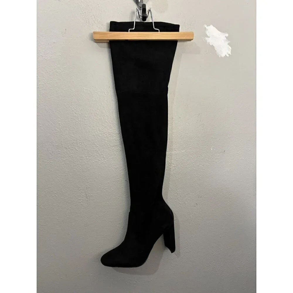 Aldo Over The Knee Sock Boots Black Women 9 Faux Suede Block Heel